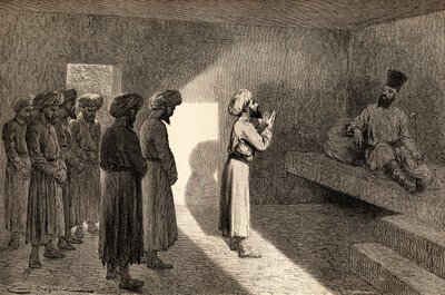 Arminio Vambery received in audience by the Khan of Khiva, Uzbekistan, Central Asia, during his travels there in 1863, illustration from 